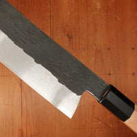 Isamitsu 210mm Kiritsuke Gyuto Stainless Clad Shirogami 1 Kurouchi Yakusugi Cedar Handle