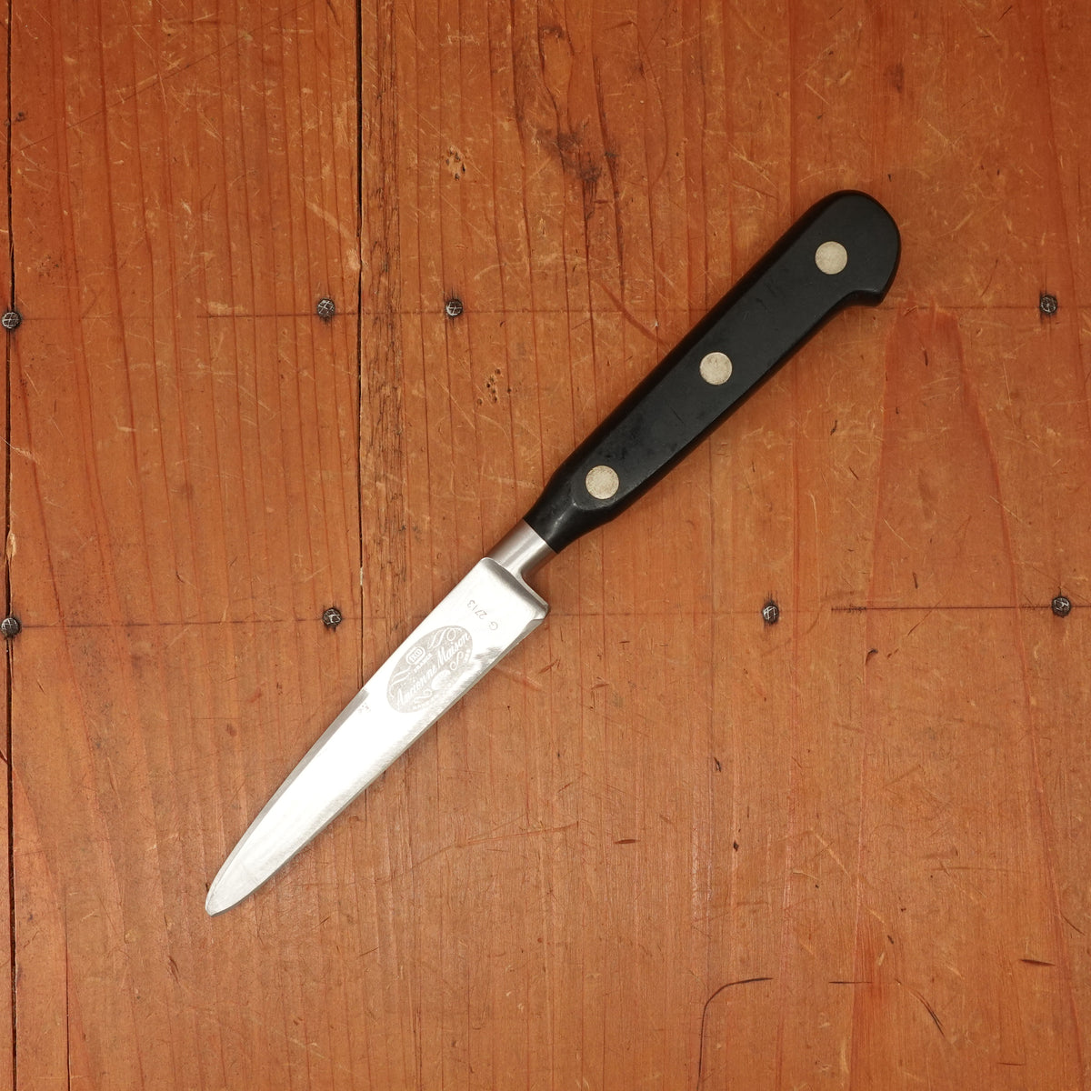Sabatier Trompette / Ekco Ancienne Maison 3.25" Round Tip Paring Knife Forged Stainless Gutta Percha 1950-60s
