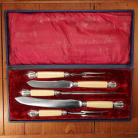 Hiram Wild Cutlers 5pc Carving Set Carbon Steel Celluloid SIlverplate In Box 1920s/30s