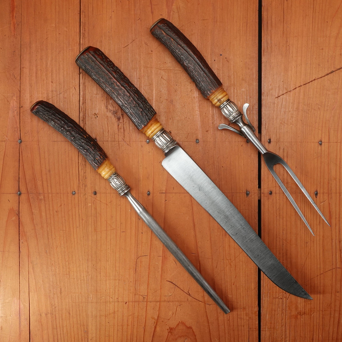 J Russell Co Green River Works Carving Set Sterling & Stag 1880s-1910s