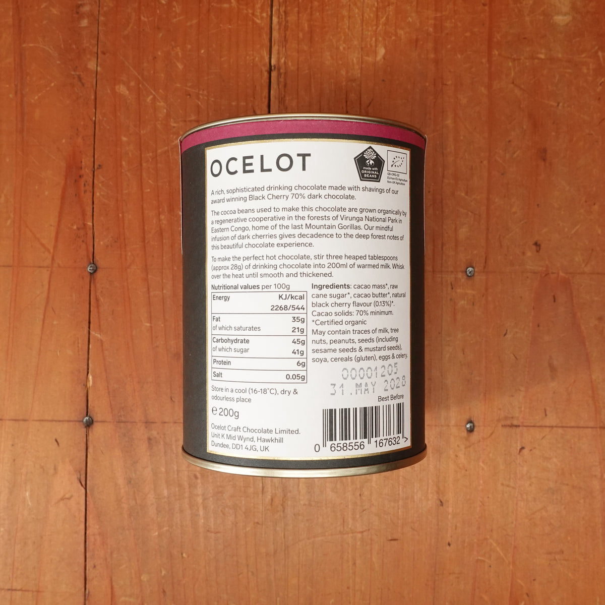Ocelot Black Cherry Drinking Chocolate Tin - 200g
