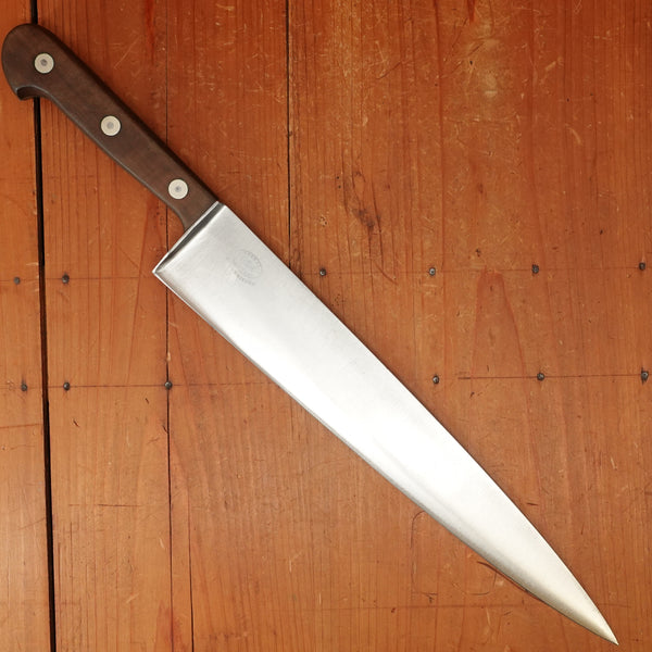 Ed Wusthof Dreizack 12" Chef Knife Carbon Steel Walnut / Fruit Wood Solingen 1920-50s