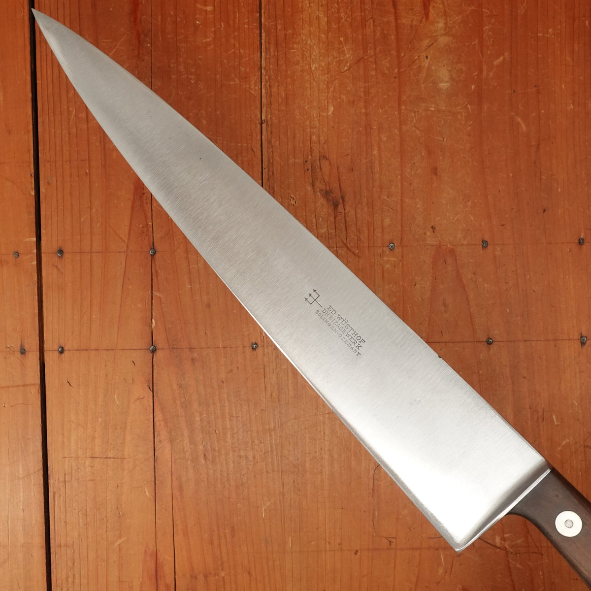Ed Wusthof Dreizack 12" Chef Knife Carbon Steel Walnut / Fruit Wood Solingen 1920-50s