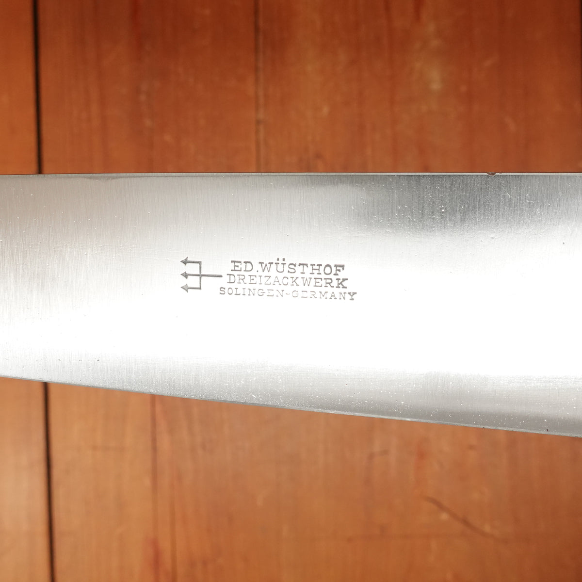 Ed Wusthof Dreizack 12" Chef Knife Carbon Steel Walnut / Fruit Wood Solingen 1920-50s
