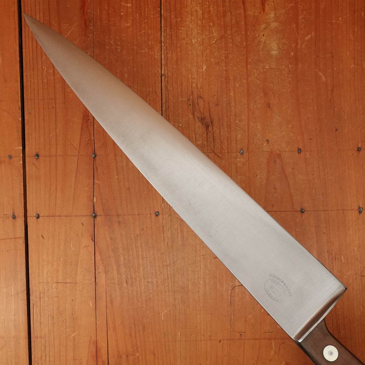 Ed Wusthof Dreizack 12" Chef Knife Carbon Steel Walnut / Fruit Wood Solingen 1920-50s