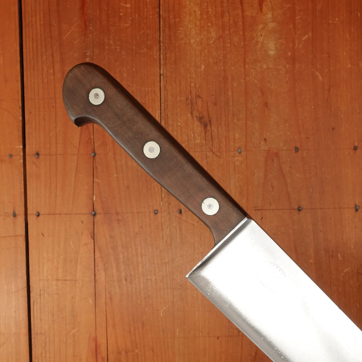 Ed Wusthof Dreizack 12" Chef Knife Carbon Steel Walnut / Fruit Wood Solingen 1920-50s