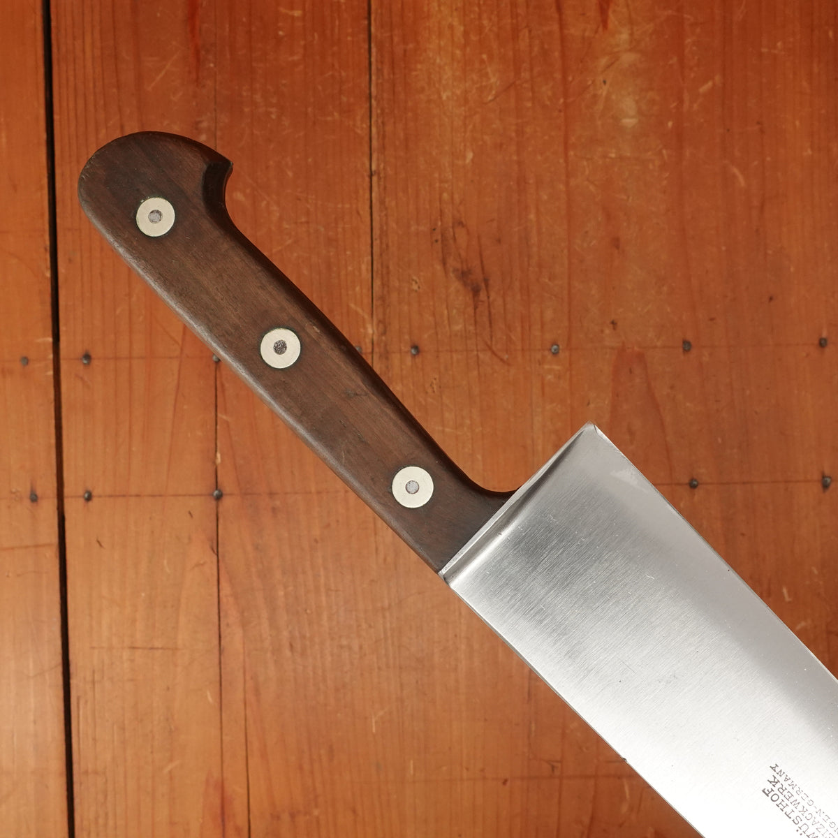 Ed Wusthof Dreizack 12" Chef Knife Carbon Steel Walnut / Fruit Wood Solingen 1920-50s