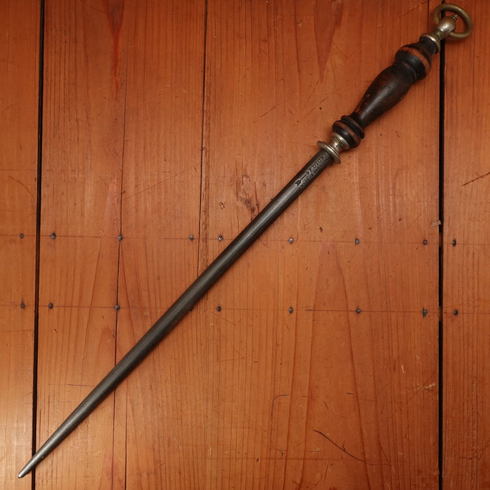 F Dick 14" Sharpening Steel Medium Cut Pre-WW2 Turned Wood Handle