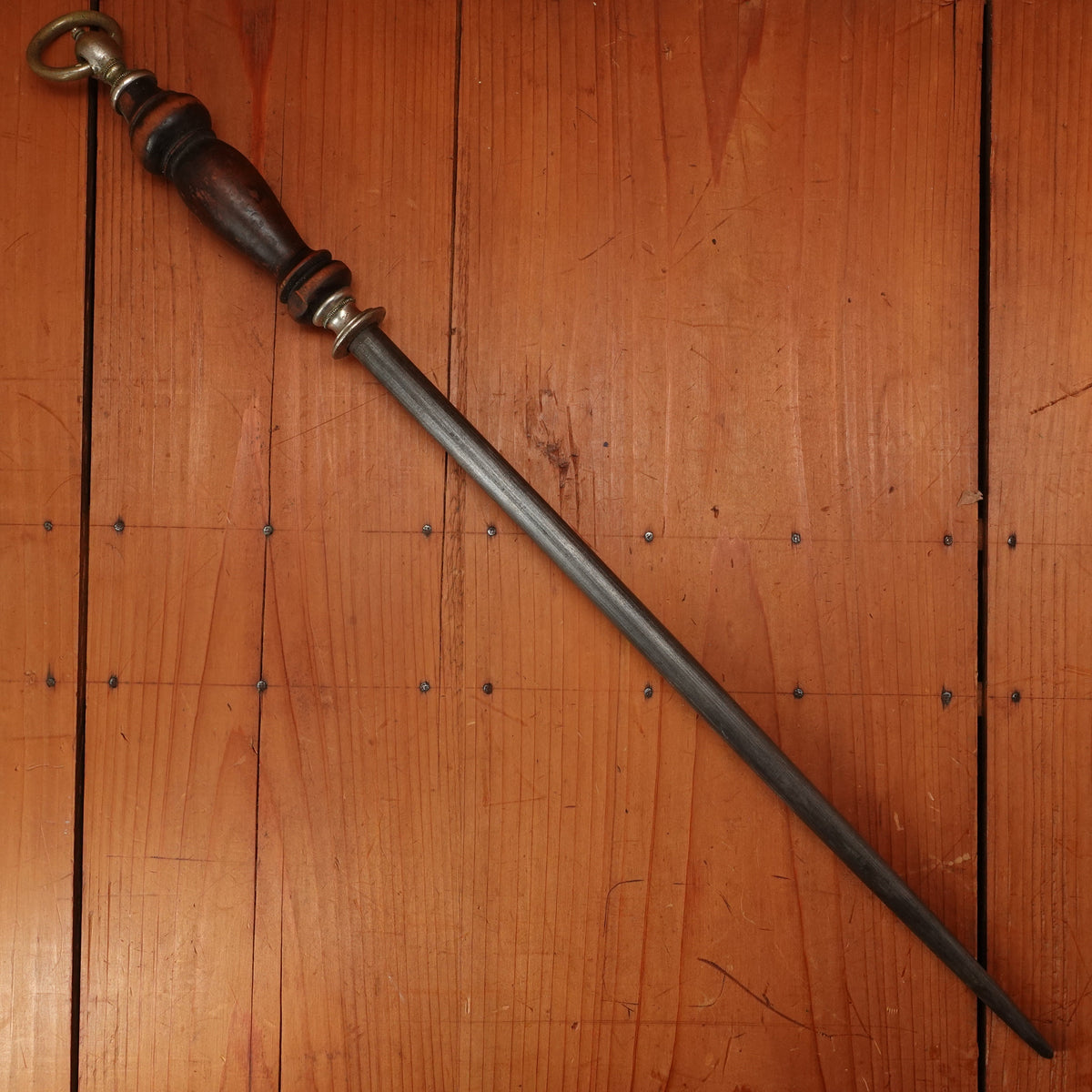 F Dick 14" Sharpening Steel Medium Cut Pre-WW2 Turned Wood Handle