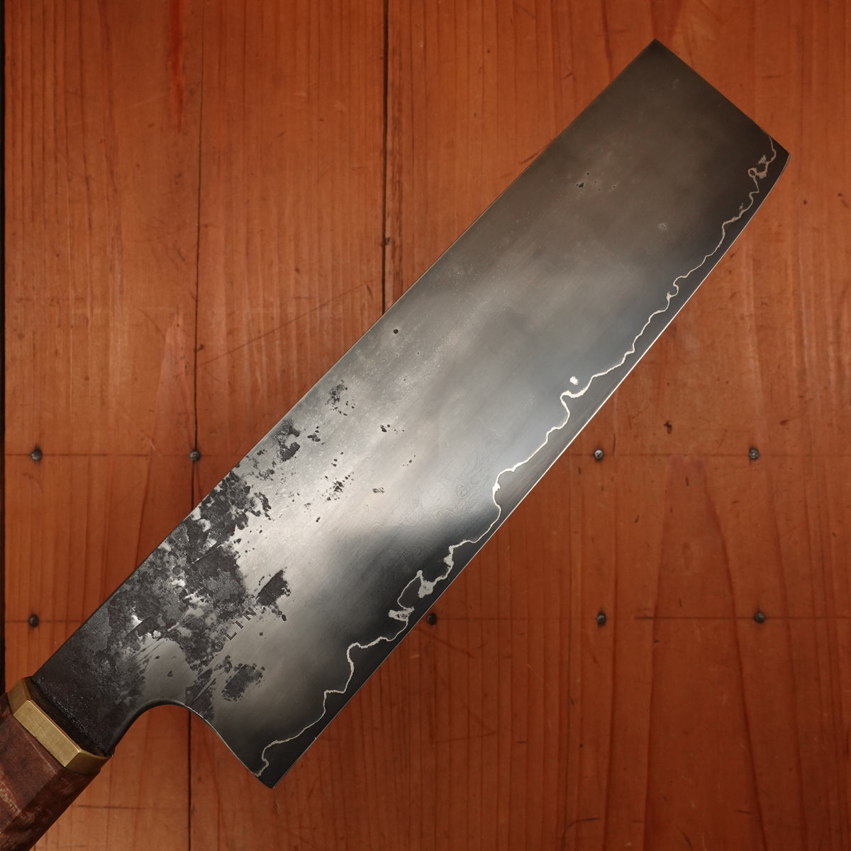 Rolin Knives GoMai 180mm Nakiri 125cr1 Carbon Maple Burl and Brass