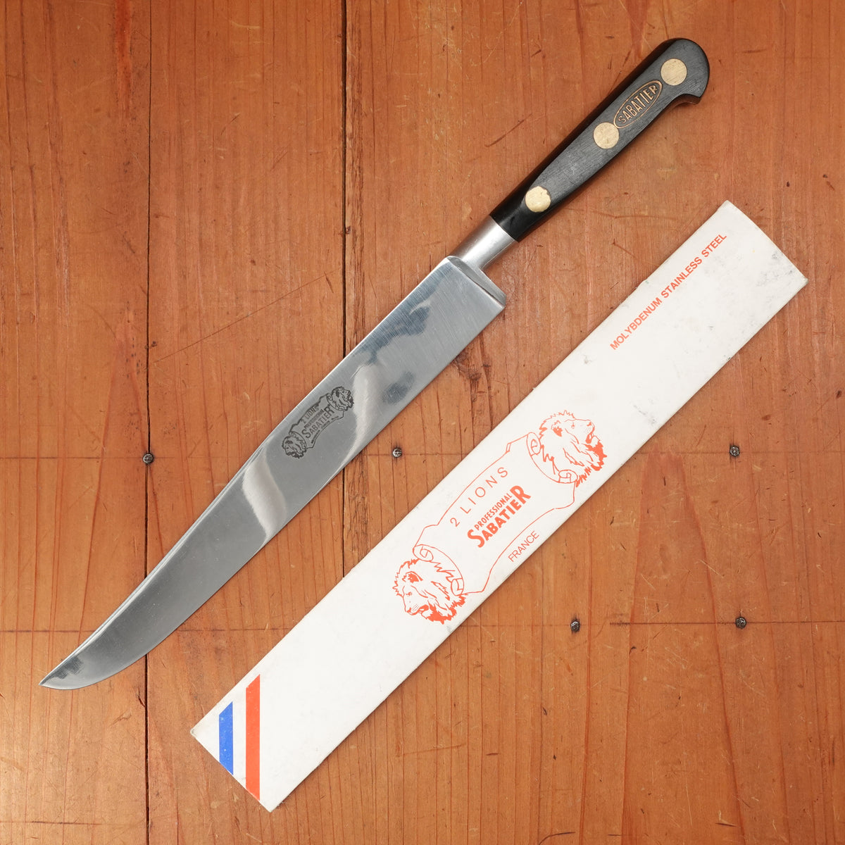New Old Stock Sabatier 2 Lions 8" Yataghan Slicer Stainless Thiers, France 1960-80
