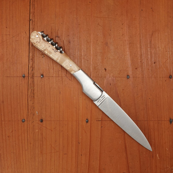 Fontenille Pataud Vendetta 12cm Pocket Knife Stainless Lockback Curly Birch with Corkscrew