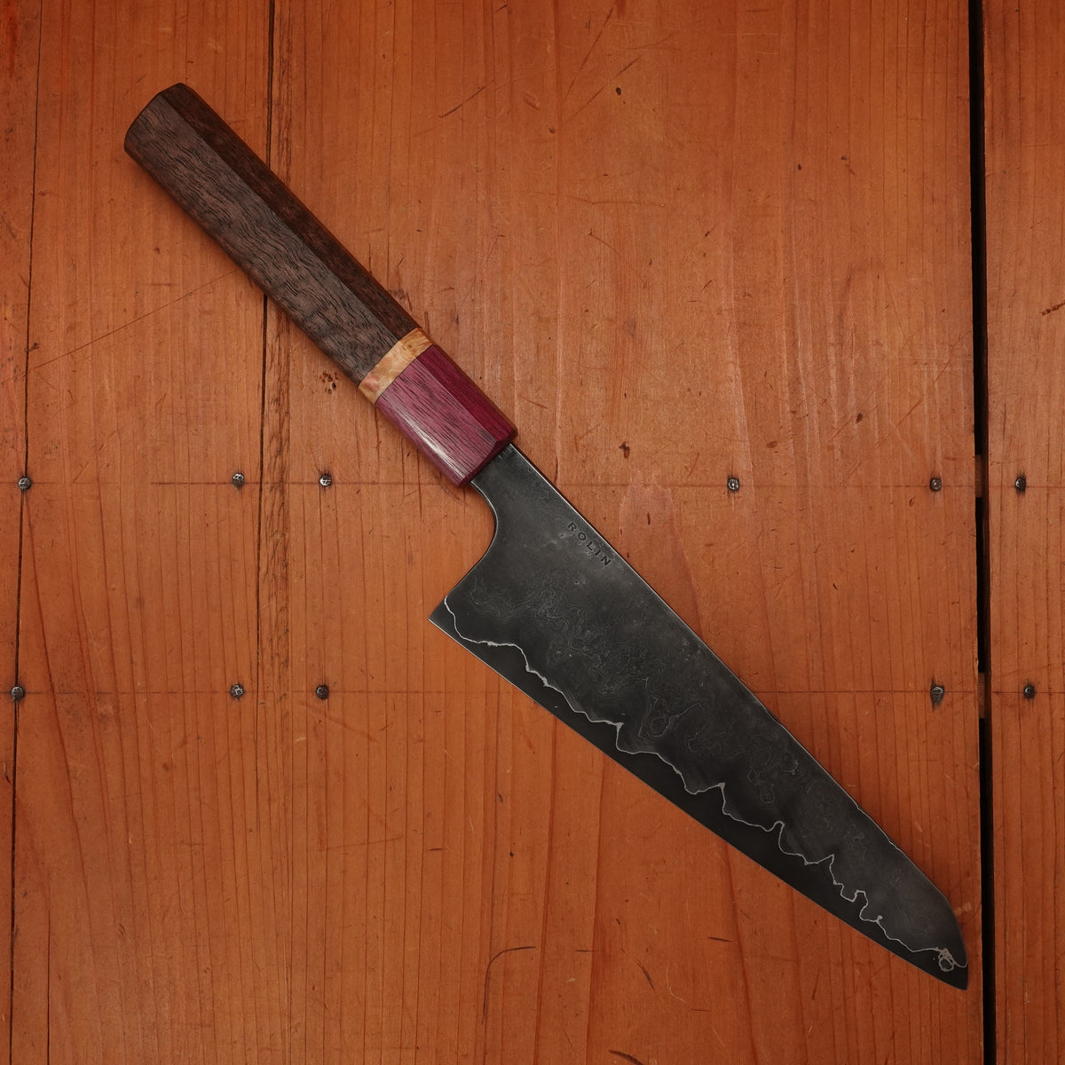 Rolin Knives GoMai 180mm Chef 125cr1 Walnut Box Elder Purpleheart