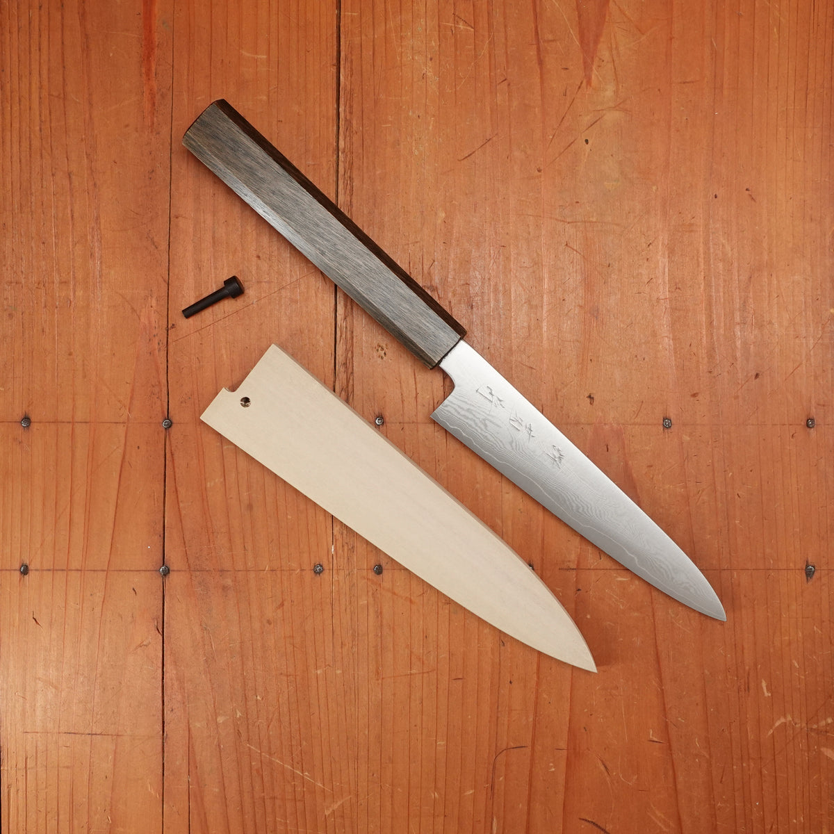 Sakai Kikumori Nakagawa V10 150mm Petty VG10 Damascus Oak Handle with Saya