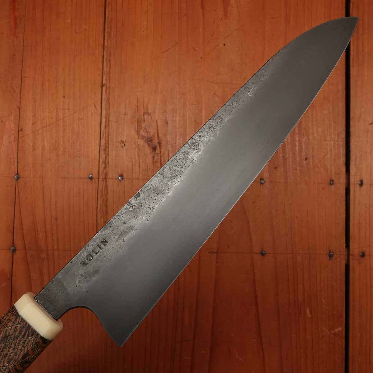 Rolin Knives 210mm Chef 52100 Nashiji Dyed Oak Bone Micarta