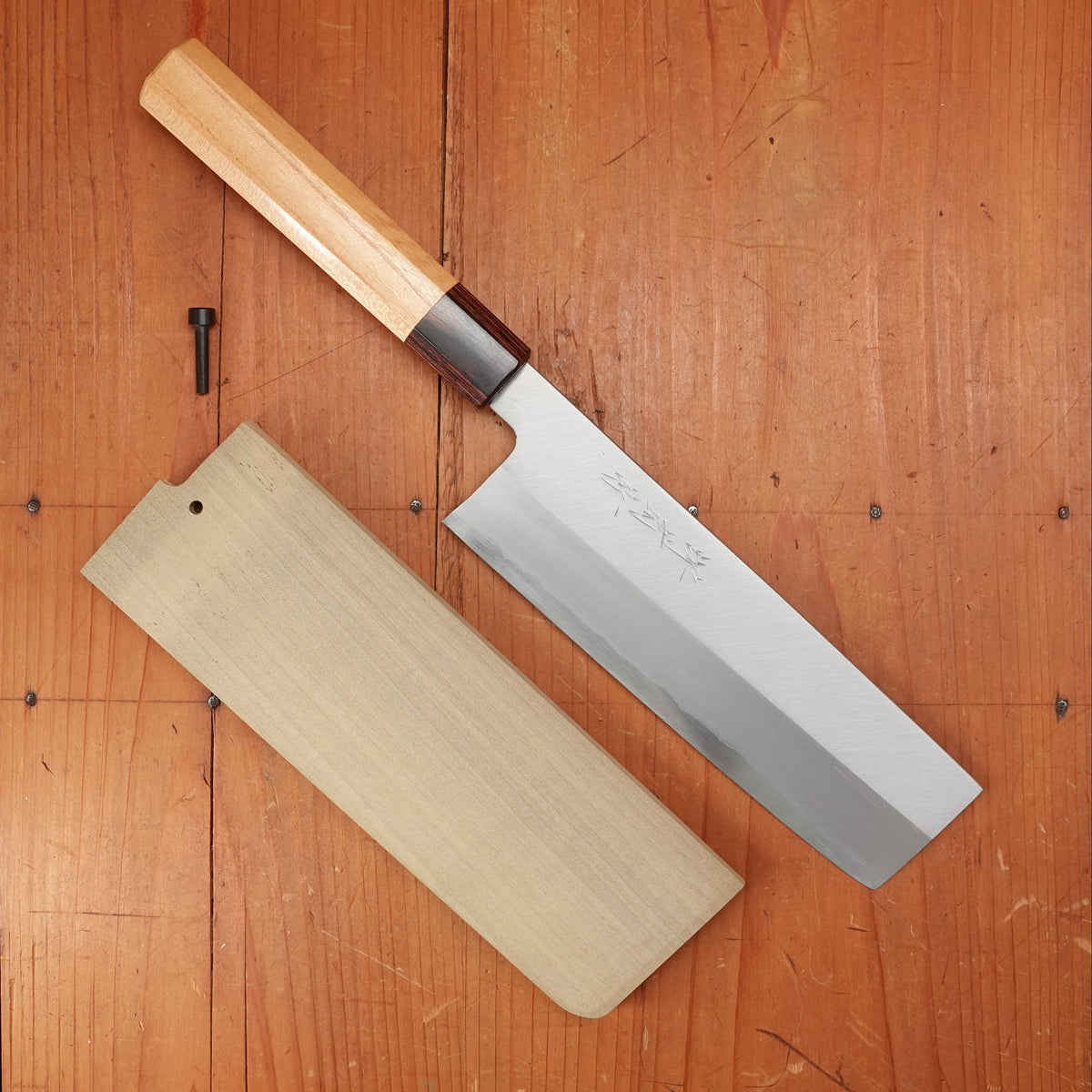 Sakai Kikumori Nakagawa 185mm Nakiri Stainless Clad Shirogami 1 Keyaki with Saya