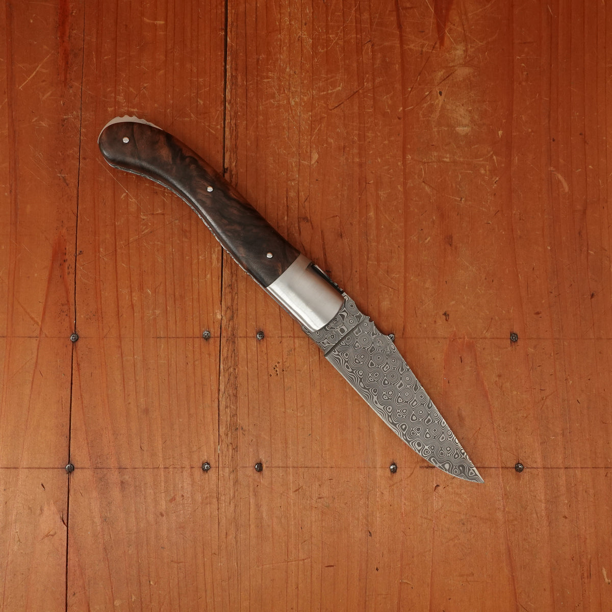 Fontenille Pataud Laguiole Sport 13cm Pocket Knife Stainless Damascus Lockback Walnut with Delicate Golden File Work