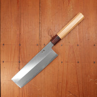 Sakai Kikumori Nakagawa 185mm Nakiri Stainless Clad Shirogami 1 Keyaki with Saya