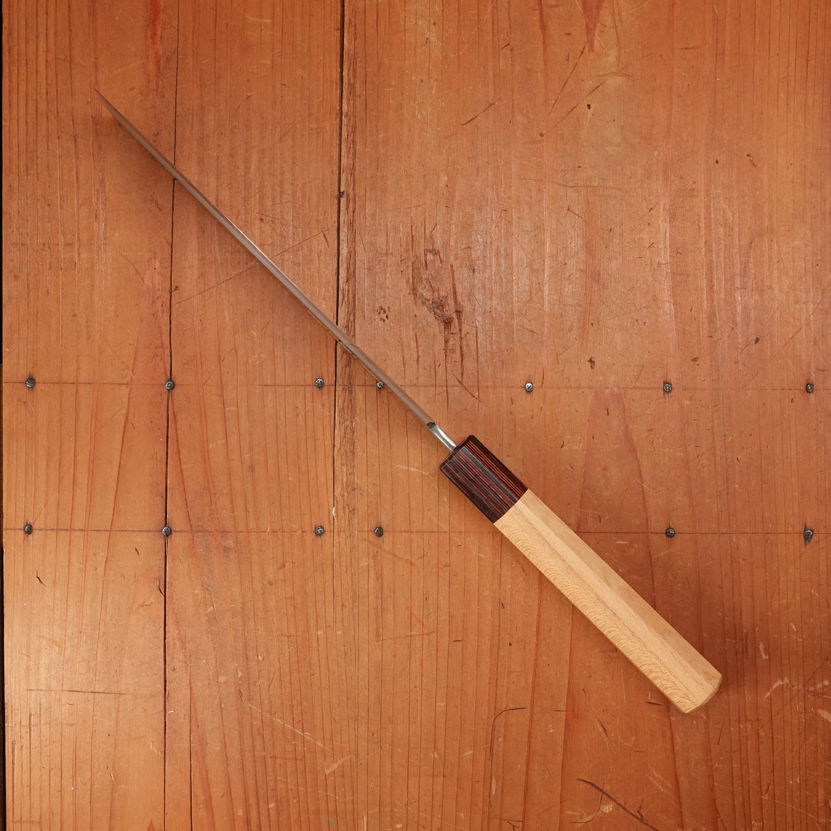 Sakai Kikumori Nakagawa 185mm Nakiri Stainless Clad Shirogami 1 Keyaki with Saya