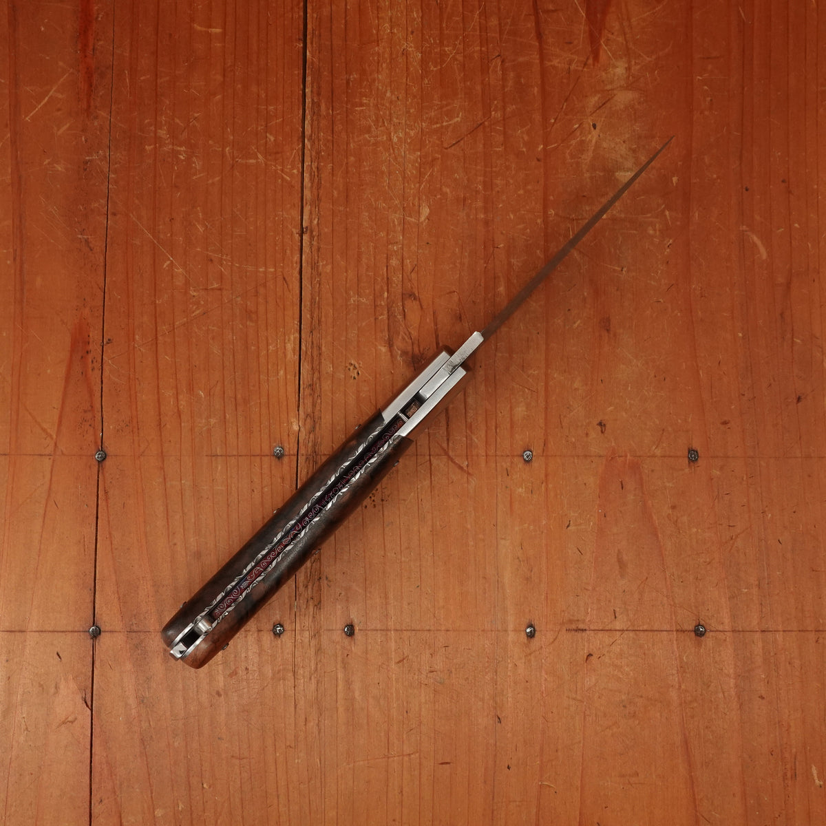 Fontenille Pataud Laguiole Sport 13cm Pocket Knife Stainless Damascus Lockback Walnut with Delicate Golden File Work