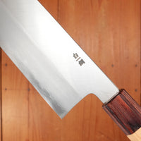 Sakai Kikumori Nakagawa 185mm Nakiri Stainless Clad Shirogami 1 Keyaki with Saya