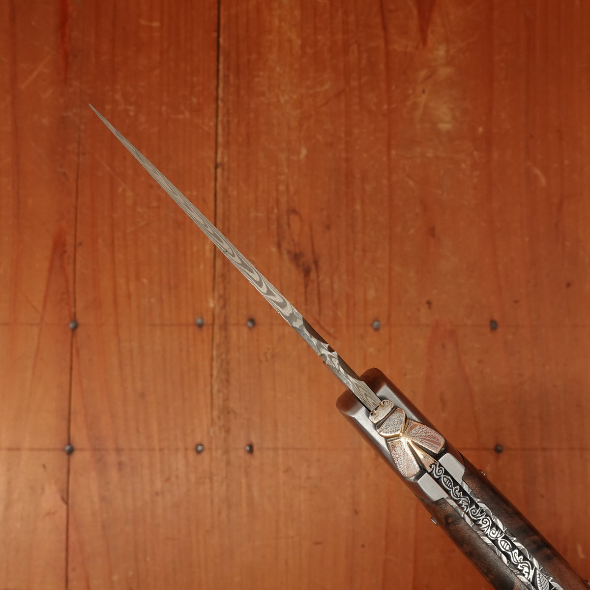 Fontenille Pataud Laguiole Sport 13cm Pocket Knife Stainless Damascus Lockback Walnut with Delicate Golden File Work