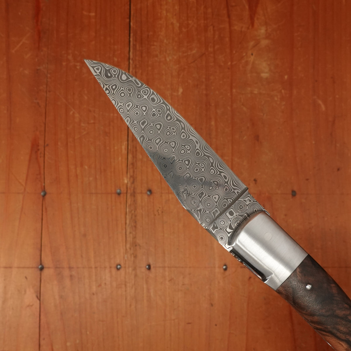 Fontenille Pataud Laguiole Sport 13cm Pocket Knife Stainless Damascus Lockback Walnut with Delicate Golden File Work