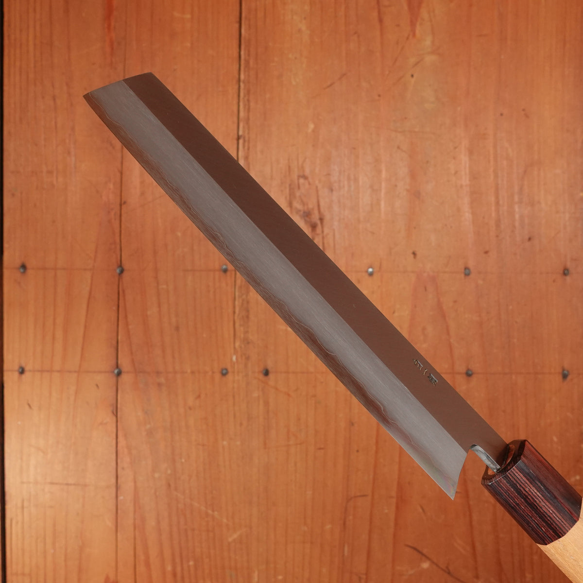 Sakai Kikumori Nakagawa 185mm Nakiri Stainless Clad Shirogami 1 Keyaki with Saya