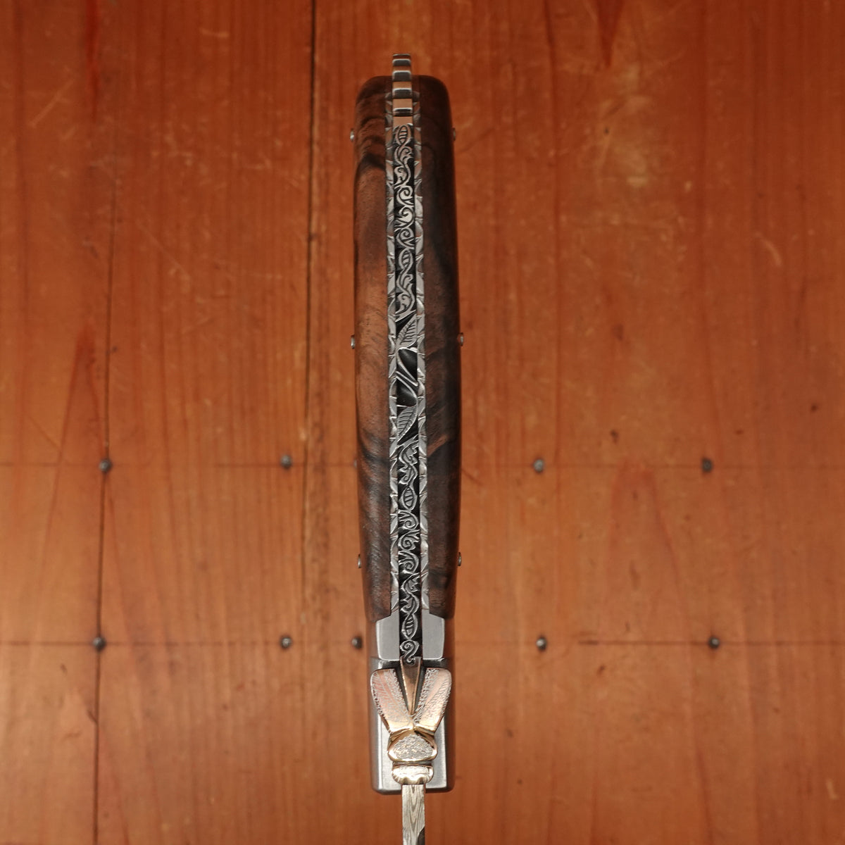 Fontenille Pataud Laguiole Sport 13cm Pocket Knife Stainless Damascus Lockback Walnut with Delicate Golden File Work