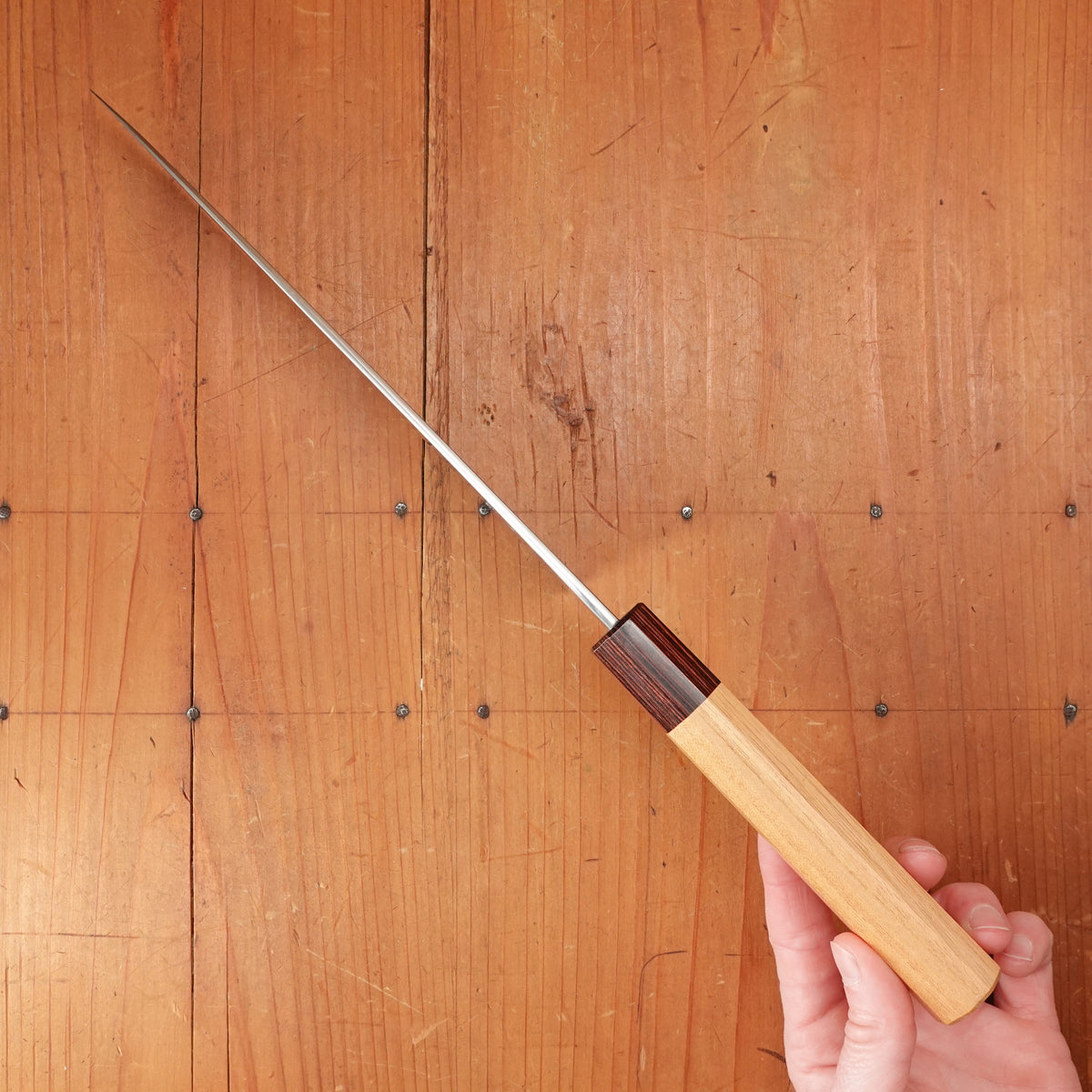 Sakai Kikumori Nakagawa 210mm Gyuto Stainless Clad Shirogami 1 Keyaki with Saya