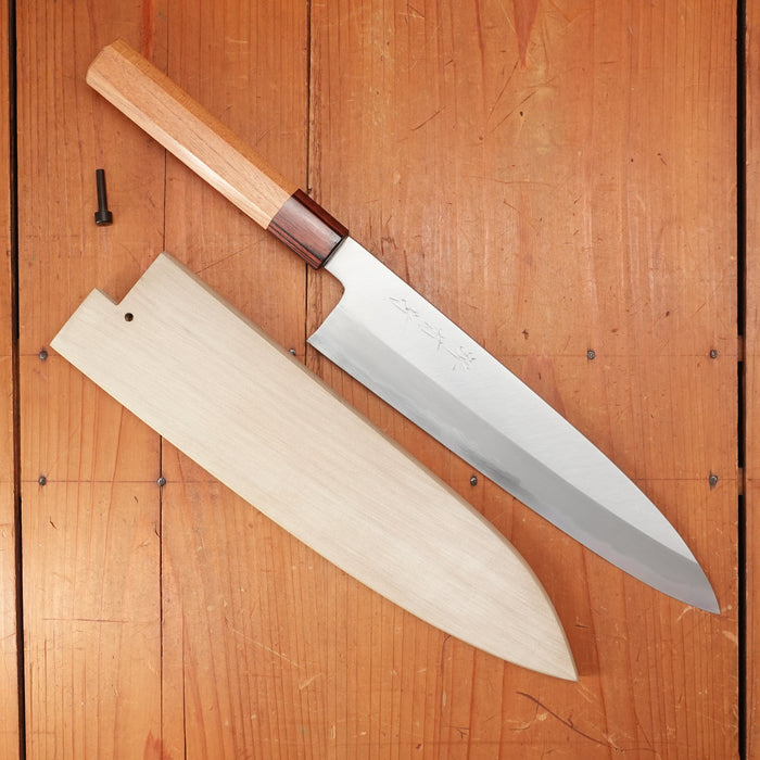 Sakai Kikumori Nakagawa 240mm Gyuto Stainless Clad Shirogami 1 Keyaki with Saya