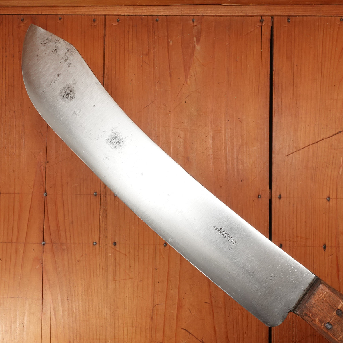 J Russell 12" Camp Knife Carbon Steel Beech Greenfield Mass USA 1840-1880s