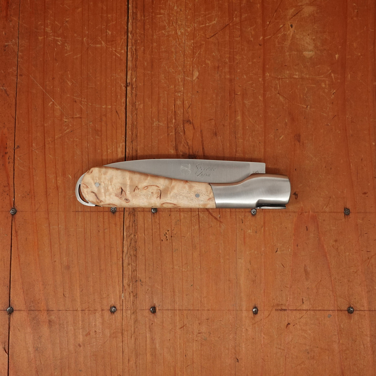 Fontenille Pataud Sperone 12cm Pocket Knife Curly Birch Lockback