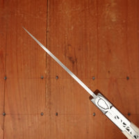 Fontenille Pataud Sperone 12cm Pocket Knife Stainless Lockback Carved Pinned Cow Bone