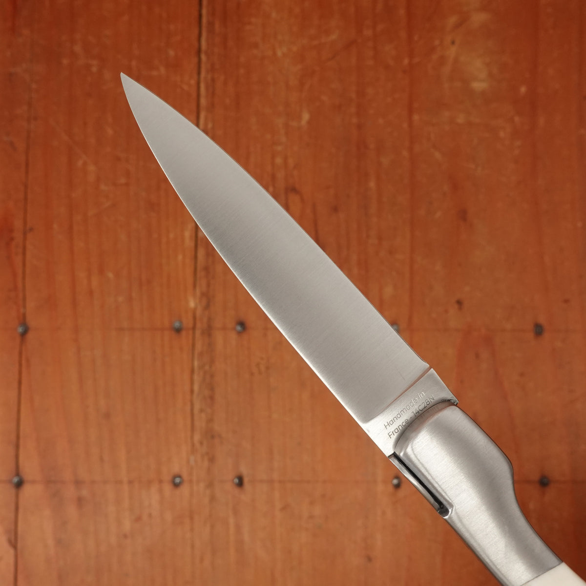 Fontenille Pataud Sperone 12cm Pocket Knife Stainless Lockback Carved Pinned Cow Bone