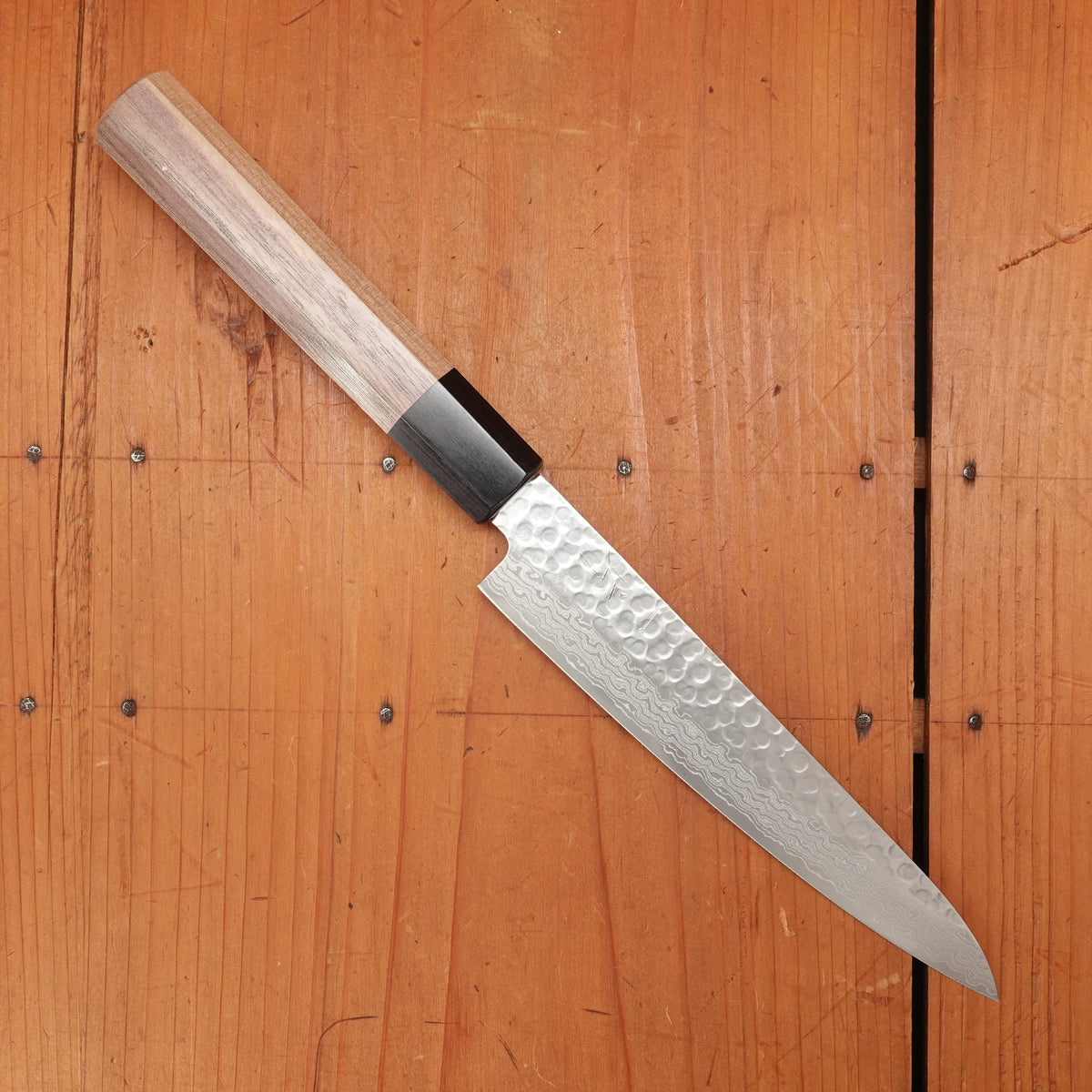 Hitohira HG 150mm Petty Stainless Tsuchime Damascus Walnut Handle