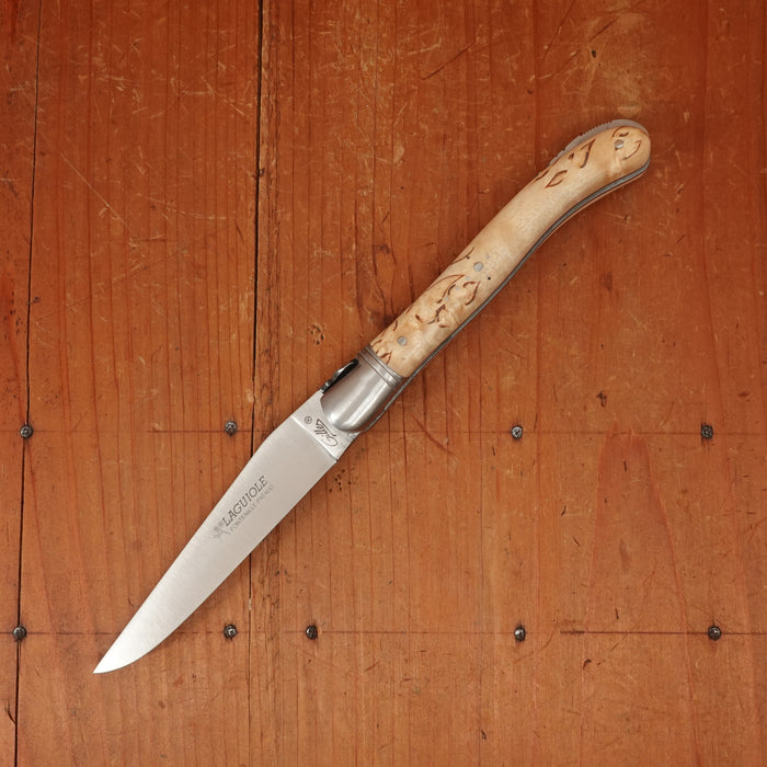 Fontenille Pataud Laguiole Nature 12cm Pocket Knife Stainless Lockback Curly Birch