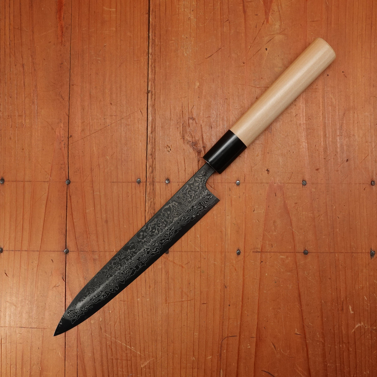 New Old Stock Yoshikane 180mm Wa-Petty SLD Suminagashi Damascus with New Ho & Horn Handle