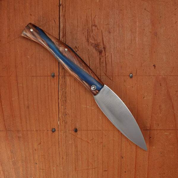 Pallares Busa 10cm Drop Point Stainless Steel Friction Lock Wood and Blue Epoxy Handle