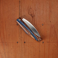 Pallares Busa 10cm Drop Point Stainless Steel Friction Lock Wood and Blue Epoxy Handle