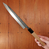 New Old Stock Yoshikane 180mm Wa-Petty SLD Suminagashi Damascus with New Ho & Horn Handle