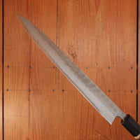 New Old Stock Yoshikane 240mm Wa-Sujihiki SKD Tsuchime with New Burnt Chestnut & Horn Handle