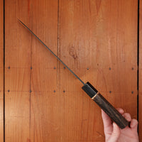 New Old Stock Yoshikane 210mm Wa-Kiritsuke Gyuto SLD Suminagashi Damascus with New Burnt Chestnut Handle