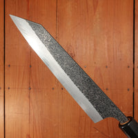 New Old Stock Yoshikane 210mm Wa-Kiritsuke Gyuto SLD Suminagashi Damascus with New Burnt Chestnut Handle