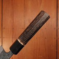 New Old Stock Yoshikane 210mm Wa-Kiritsuke Gyuto SLD Suminagashi Damascus with New Burnt Chestnut Handle