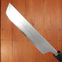 New Old Stock Yoshikane 165mm Nakiri VG10 Suminagashi Damascus with New Enju & Horn Handle