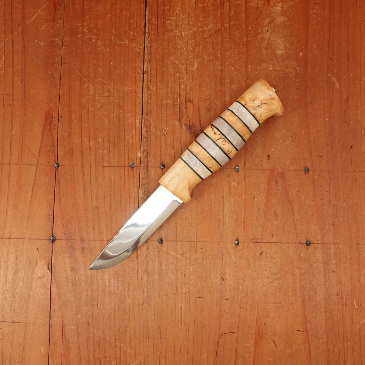 Helle 87mm Arv Stainless Stacked Birch Stag Leather
