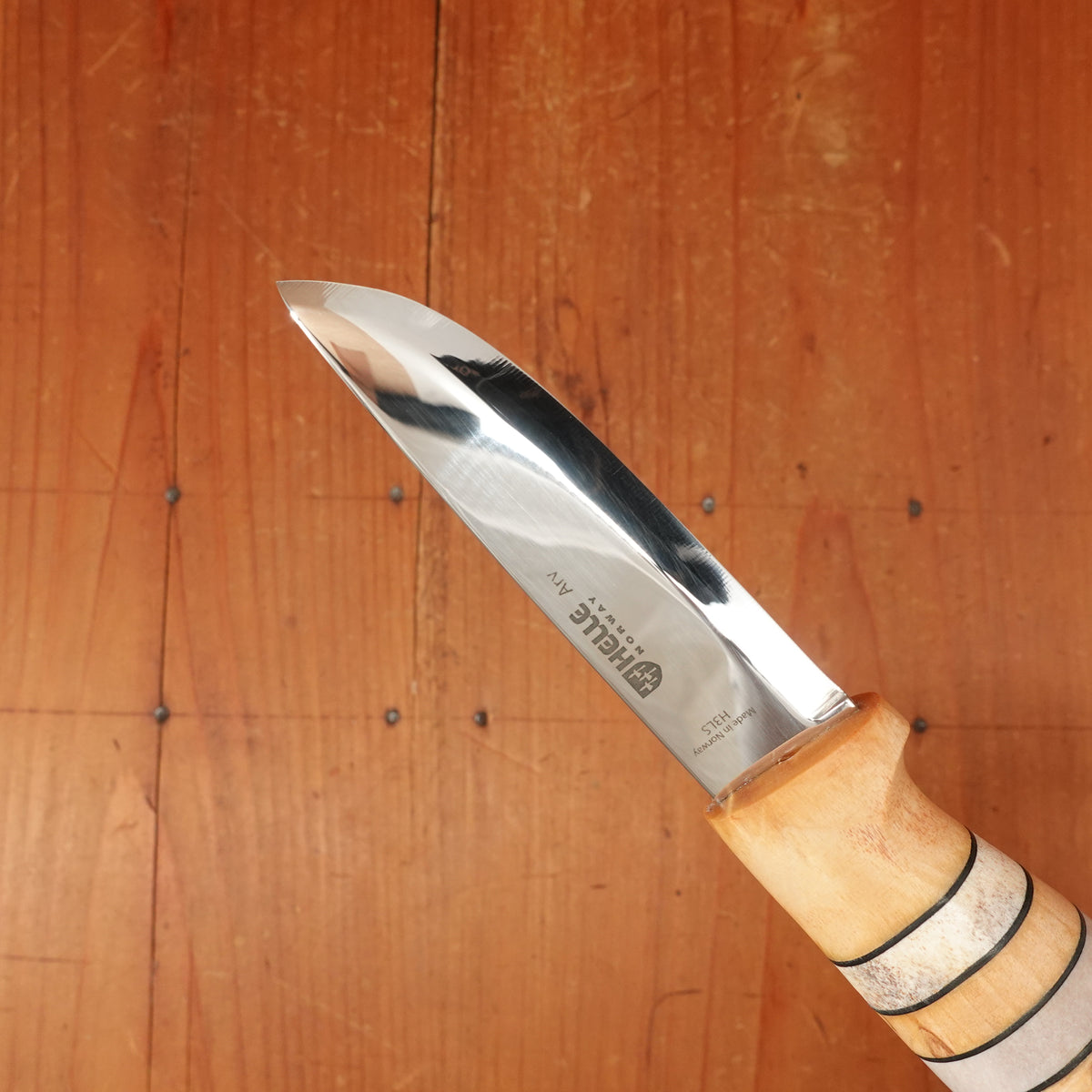 Helle 87mm Arv Stainless Stacked Birch Stag Leather