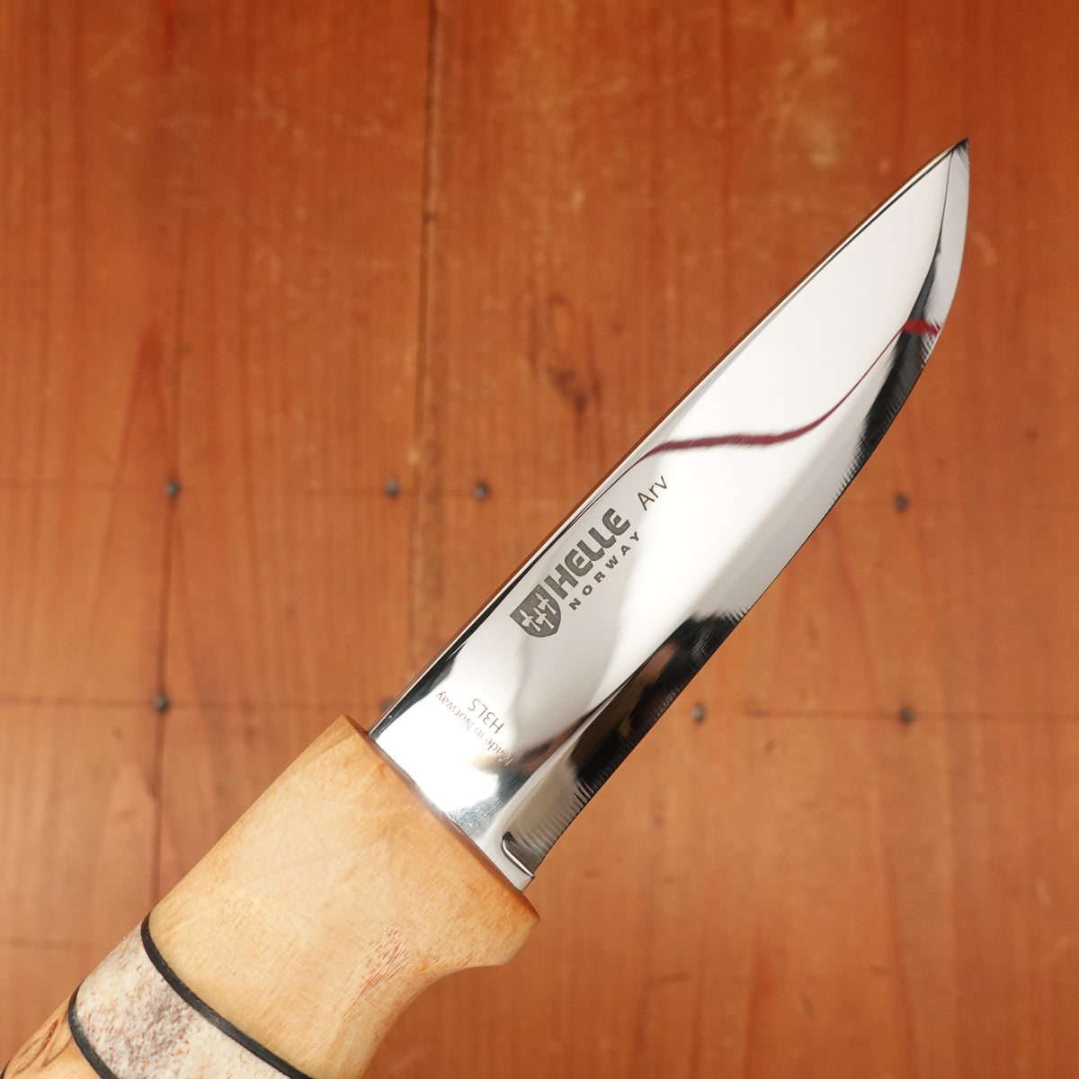 Helle 87mm Arv Stainless Stacked Birch Stag Leather