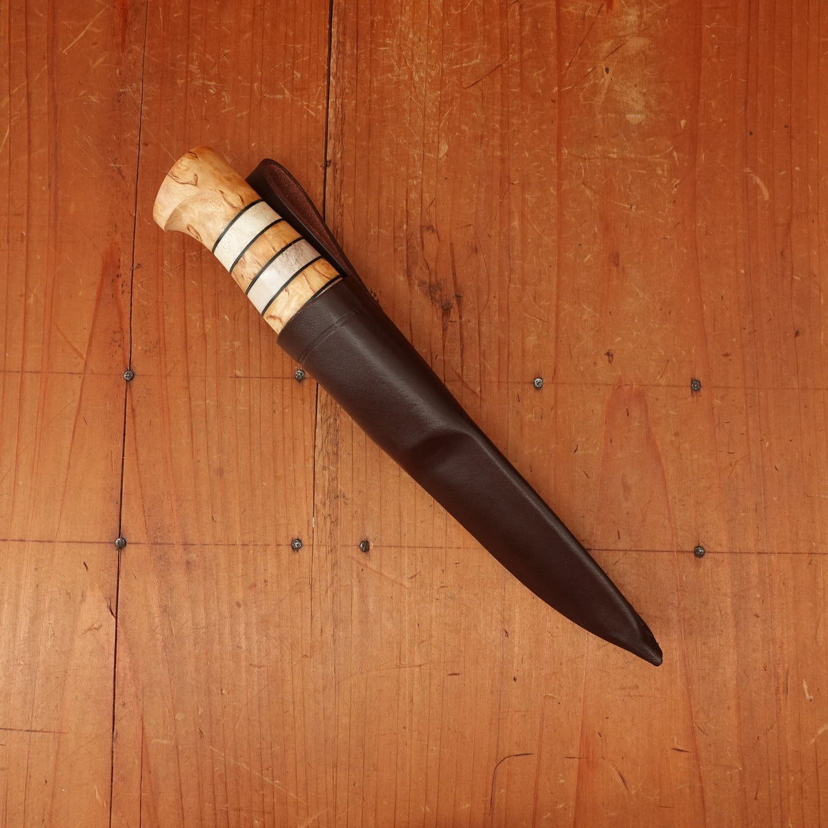 Helle 87mm Arv Stainless Stacked Birch Stag Leather